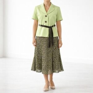 Studio I Petite Skirt Suit 16P Green 2 Pc Career Office Set Belted Godet Skirt